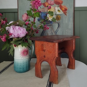 French Antique Small Stools « Au Printemps », Vintage Wooden Footrest, Plant Holders.
