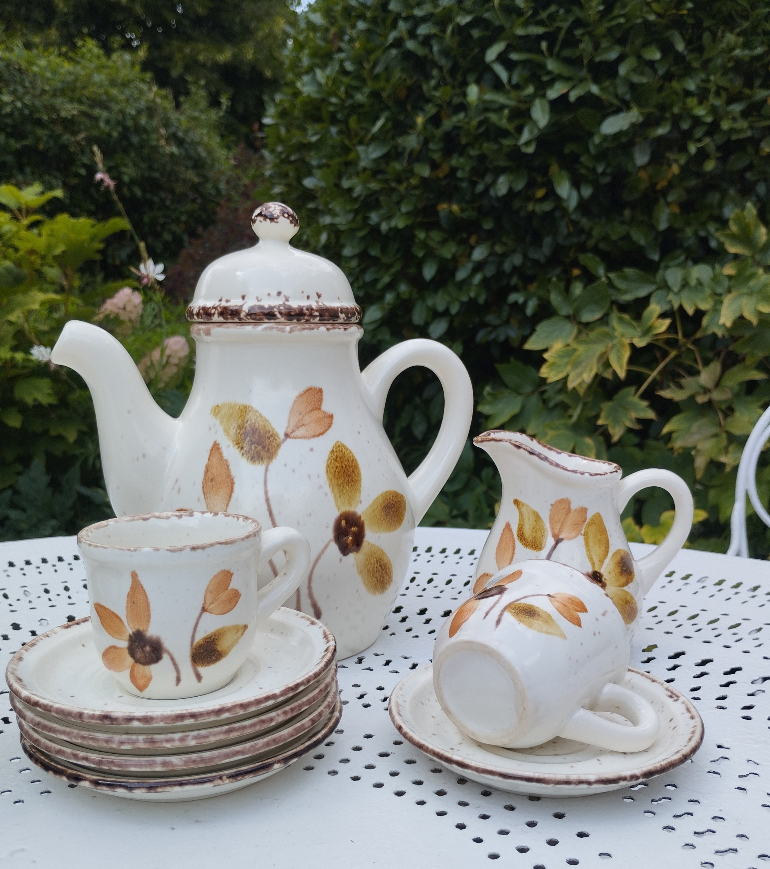 GIEN Coffee / Tea Service. French Antique Stoneware. Vintage GIEN Coffee / Tea Service. French Antique Stoneware. Vintage