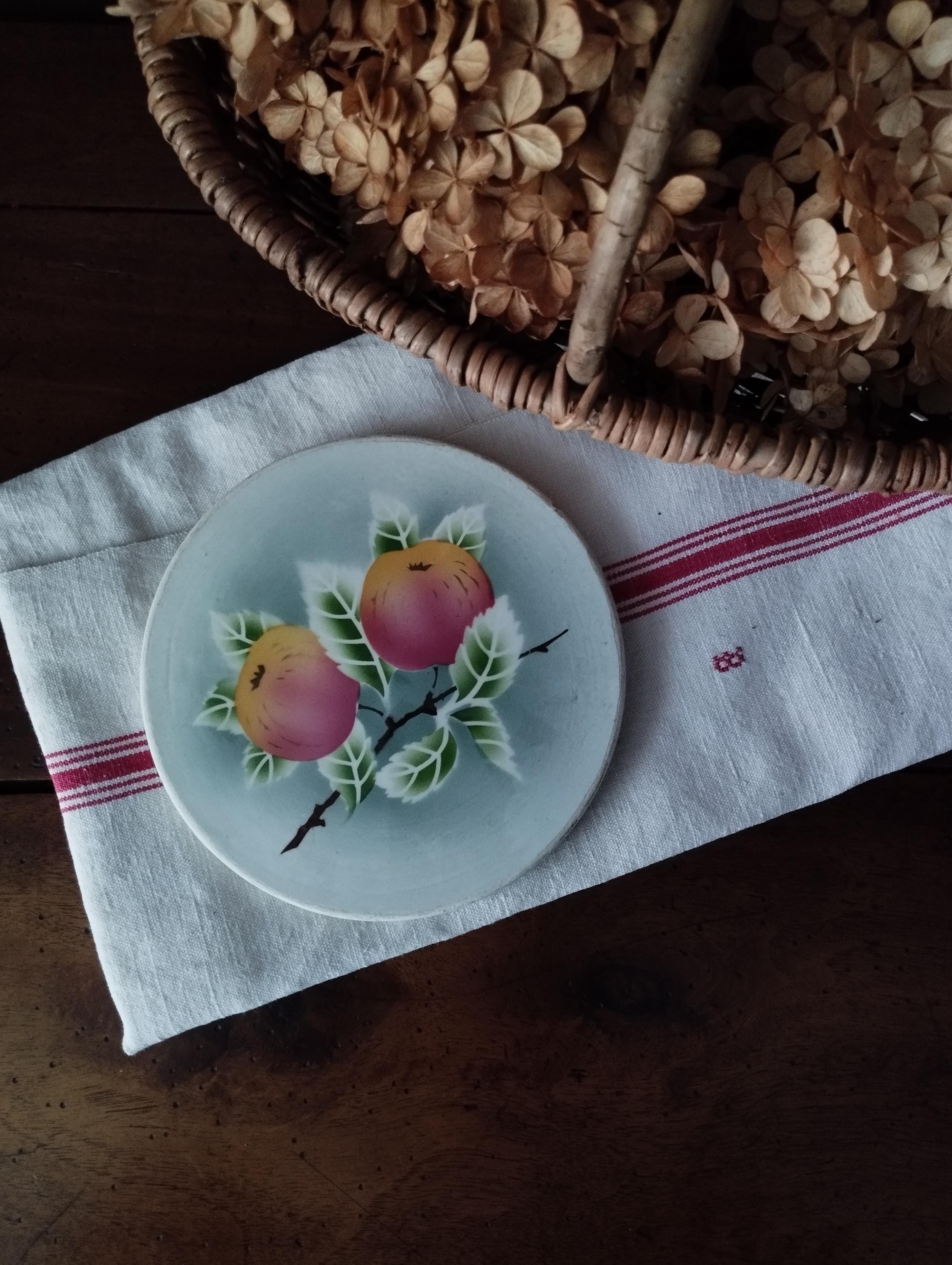 Dessous De Plat Ancien En Faïence - Motif Fleuri Rose - Décoratif - Occasion