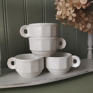 French Art Deco White Porcelain Coffee Cups x4. MEHUN Bistro Coffee Cups.