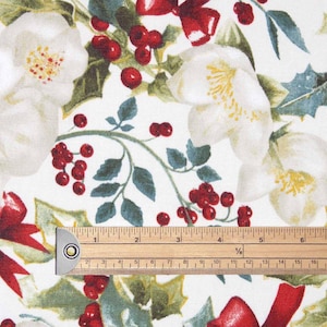 Acrylic Coated, Wipe Clean Christmas Tablecloth Fabric - Blaze: Christmas Berries (Width 140cm)
