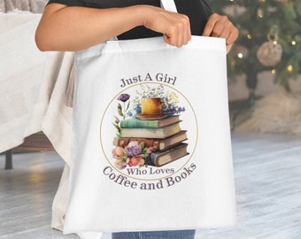 Book Lover Tote Bag, Coffee and Books, Cotton Canvas Tote