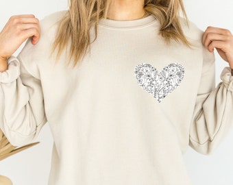 Wildflower Heart Sweatshirt, Botanical Print Top