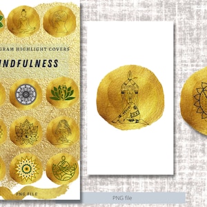 Mindfulness Yoga Instagram Highlight Cover Pack | Gold Story Instagram Highlights | Aesthetic IG Story Highlight Icon Pack