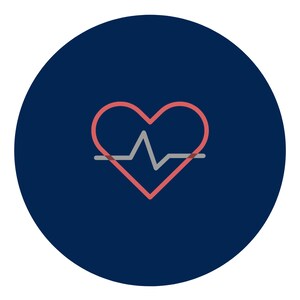 May include: A red heart outline with a grey heartbeat line inside, set against a dark blue circular background. The image is a simple, graphic representation of heart health and medical concepts.