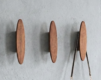 Walnut Hooks – Mid Century Modern Wooden Oval Wall Hooks for Coats, Bags & Towels | Minimalist Wall Decor