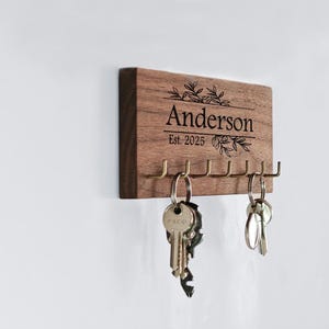 Custom Wood Key Rack with Shelf | Entryway Organizer | Solid Wood Key Hooks | Wall Mounted Key Holder | Black Walnut Key Hook