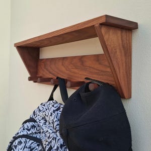 Solid wood Black Walnut coat hooks Wall coat rack with shelf entryway organizer