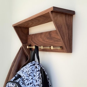Solid wood Black Walnut coat hooks Wall coat rack with shelf entryway organizer