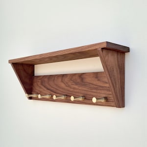 Solid wood Black Walnut coat hooks Wall coat rack with shelf entryway organizer