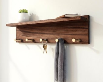 Walnut Entryway Shelf, Walnut Coat Rack, Entryway Hooks With Shelf, Organization Shelf With Hooks, Shelf