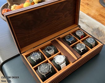 Handmade Black Walnut Watch Box, Custom Dividers & Engraving