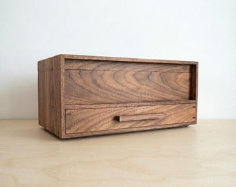 Handmade Wood Watch Box with Drawer, MCM Style, Personalized