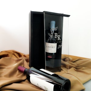 Caixa de presente dupla para vinho | Caixa de vinho de madeira personalizada com tampa deslizante de acrílico | Caixa de vinho de madeira gravada | Presente de casamento personalizado para casais