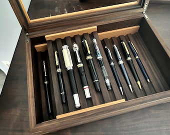 Walnut Pen Box Wooden Pen Holder fountain Pen Display Pencil Display Desk Organizer Pen Stand Handmade office décor office gift