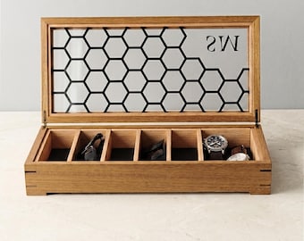 Handmade Iroko Sunglasses Box, African Teak Eyeglasses Display Case, Universal Slot, Personalized Organizer