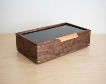 Handmade Black Walnut Keepsake Box: Engraved Wooden Memory Box