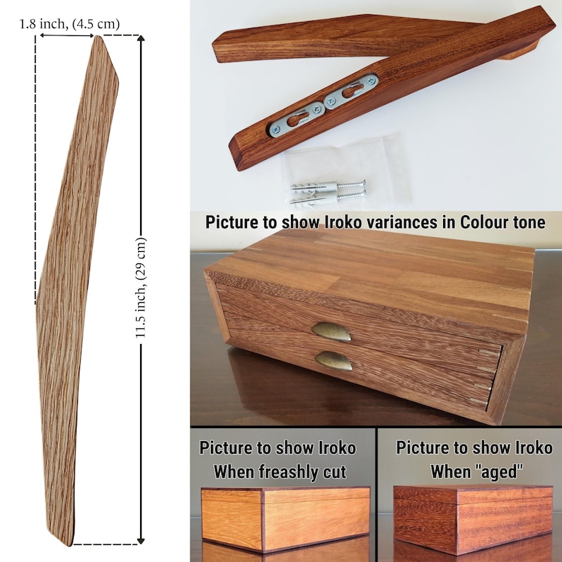 Klädhängare i teak, mid-century modern, förvaring i entrén, inflyttningspresent, MCM-dekor, väggkonsthylla med krokar, valnöt iroko (afrikansk teak) bild 15