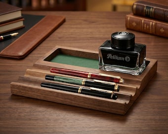 African Teak Desk Organizer Pen Tray | Custom Catch-All Tray & Pen Holder | Gift for Dad, Husband, Teacher | Father's Day or Anniversary