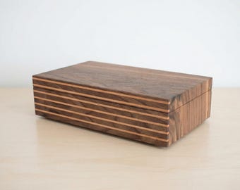x8 x10 pocket watch box made from Black Walnut wood in an MCM style / personalized