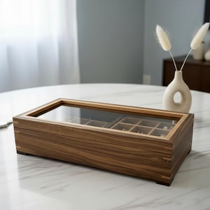 Handmade Black Walnut Cufflink Box, 30 Compartment Keepsake Box