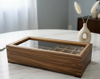 Handmade Black Walnut Cufflink Box, 30 Compartment Keepsake Box