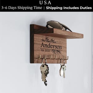 Custom Wood Key Rack with Shelf | Entryway Organizer | Solid Wood Key Hooks | Wall Mounted Key Holder | Black Walnut Key Hook