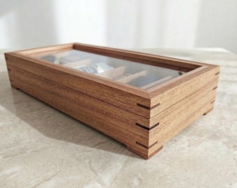 Handgemaakte houten opbergdoos voor verzorging – opberger voor baard en scheren heren, opberger badkamerbalie, cadeau voor hem