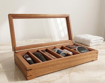 Handcrafted Wooden Grooming Organizer Box – Men’s Beard & Shaving Storage, Bathroom Counter Organizer, Gift for Him