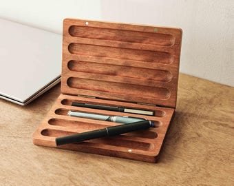 Teak Handmade Engraved Pen Box | Personalized Wooden Fountain Pen Display Case | Father’s Day or Anniversary Gift for Him | Teacher Gift