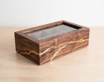 Horlogedoos van Gold River, gemaakt van zwart walnoothout / Gepersonaliseerd