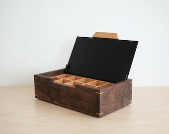 Personalized Black Walnut Watch Box with black Lid: Handmade Men's Gift