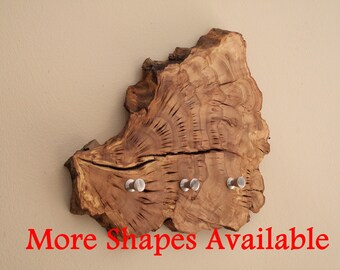 Handmade Olive Wood Key Holder: Rustic Wall Decor with Hooks