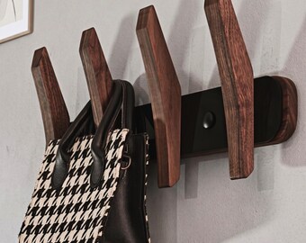 Mid-century modern walnotenhouten kapstok, minimalistische houten wandhaken, organizer voor de hal