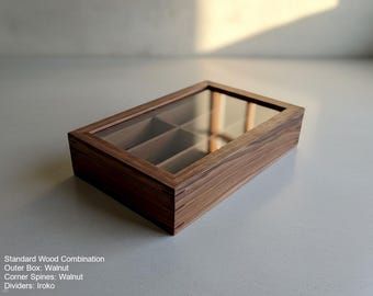 Brillen Display Box Sonnenbrille Nussbaum Holz Groß Brillenhalter Luxus Sonnenbrillen Box Glas Aufbewahrungsschrank für 6 / Black Walnut