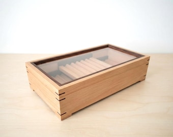 Handmade Walnut Pen Display Box: Engraved Wooden Desk Organizer