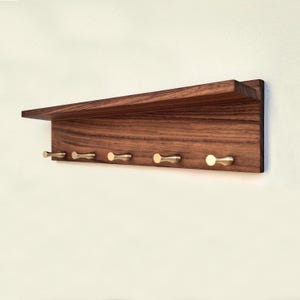 Key Rack Entryway Organizer Solid Hardwood black Walnut Key Hook Key Hooks with Shelf Wall Mount Key Hooks