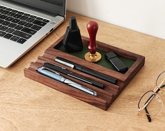 Organizzatore da scrivania in legno / Vassoio raccoglitutto e portapenne personalizzati / Regalo unico per la festa del papà o l'anniversario per lui / Regalo per l'insegnante