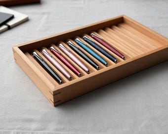 Handmade Walnut Pen Box: Wooden Fountain Pen Display, Desk Organizer
