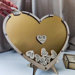 Alternative personnalisée au livre d'or de mariage en acrylique miroir doré | Effacer la mémoire de mariage | Boîte à souhaits de mariage personnalisée