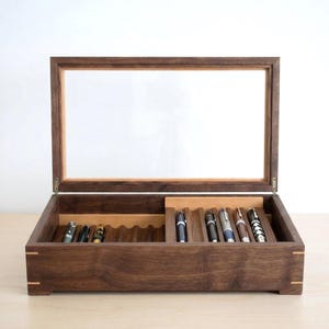 Walnut Pen Box Wooden Pen Holder fountain Pen Display Pencil Display Desk Organizer Pen Stand Handmade office décor office gift