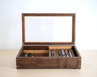 Walnut Pen Box Wooden Pen Holder fountain Pen Display Pencil Display Desk Organizer Pen Stand Handmade office décor office gift