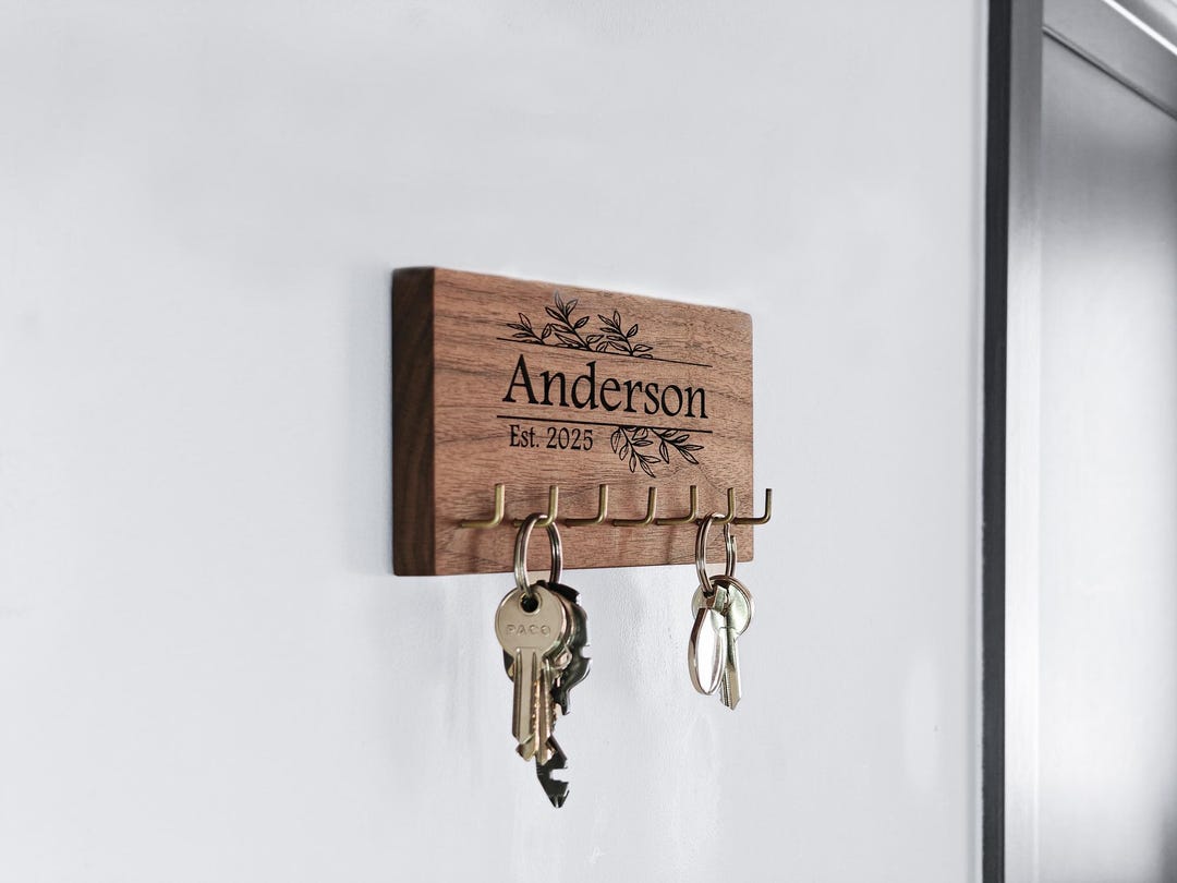 Walnut Key Rack Custom Wood Key Rack With Shelf | Entryway Organizer | Solid Wood Key ...
