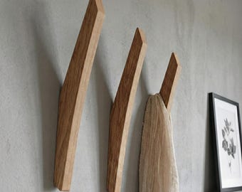 Oak Mid-Century Modern Coat Hooks | Wall Mounted Entryway Organizer, Wooden Wall Hooks for Coats, Bags, Hats