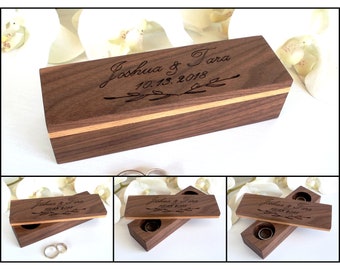 Personalized Walnut Wedding Ring Box: Handmade Wooden Engagement Ring Holder
