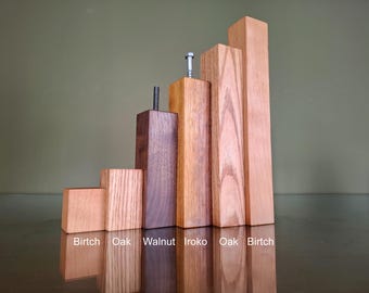4x Furniture Legs In Solid Wood - Walnut Oak -Iroko (African teak)-Oak Furniture feet Cabinet feet in oak Sofa accessories