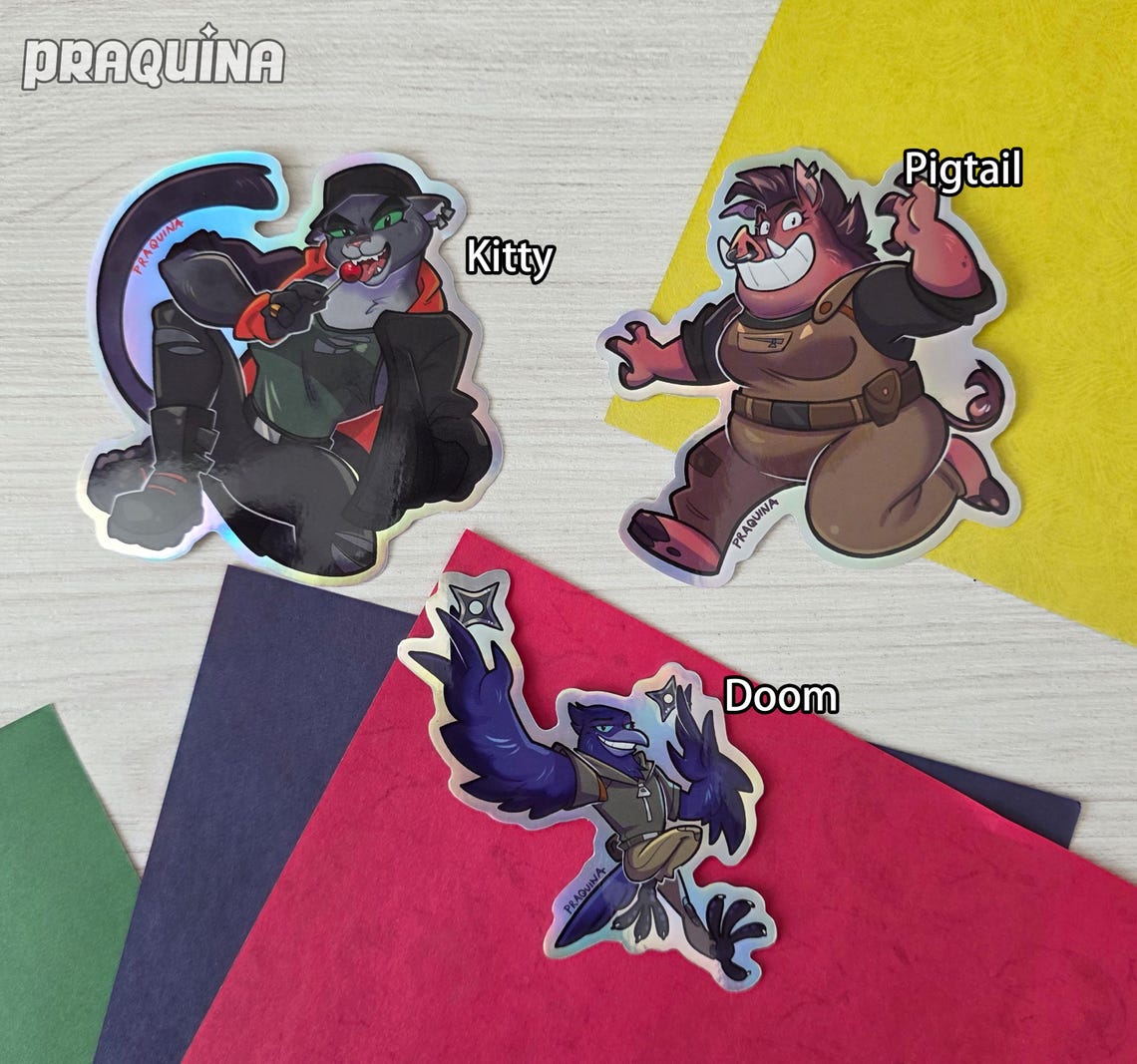 Holographic Vinyl Stickers : Bad Girls Doom, Pigtail, Kitty - Etsy