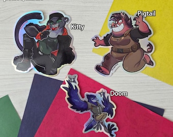 Holographic Vinyl Stickers : Bad Girls Doom, Pigtail, Kitty