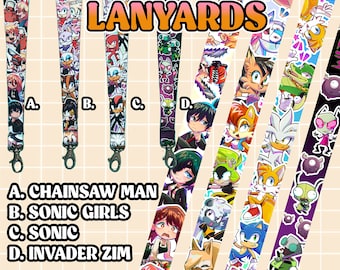 Lanyard Keychain Holder ID Badges Strap Keys // Sonic , Invader Zim, Chainsaw Man