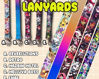 Lanyard Keychain Holder ID Badges Strap Keys // FNAF, Hazbin Hotel, Helluva Boss, Eeveelutions, Retro Gradient